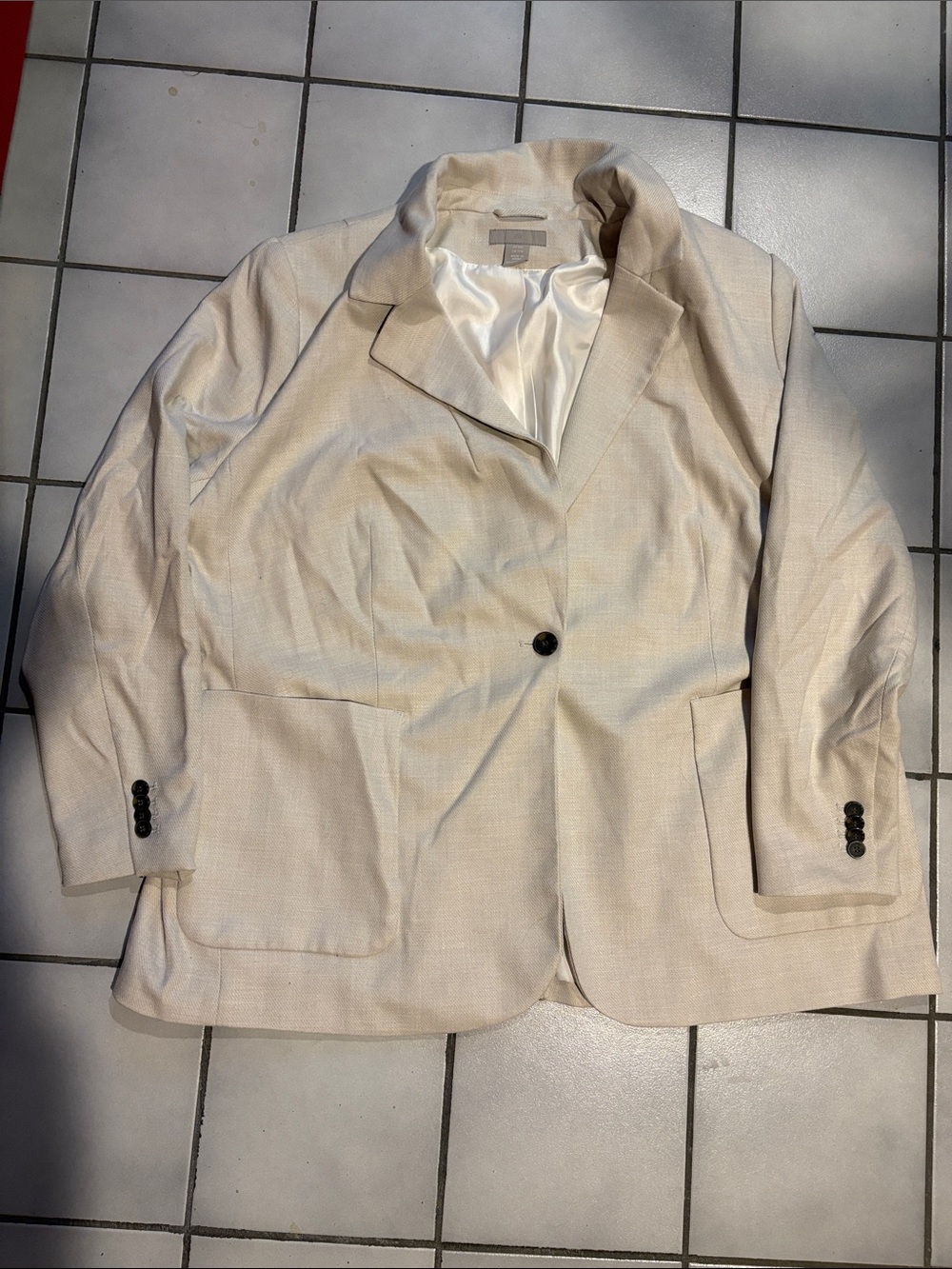 H&M Women's Cream Single-Button Blazer Jacket XXL